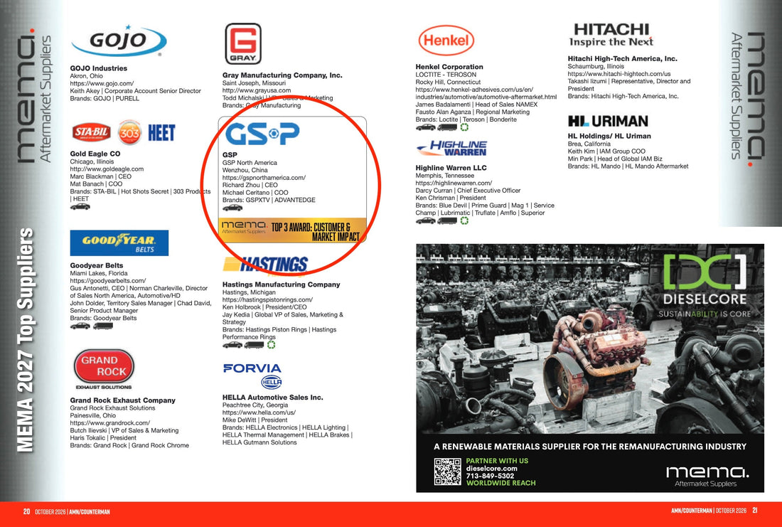 GSP North America Named a 2027 MEMA Top Supplier for Customer & Market Impact