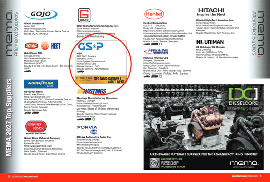 GSP North America Named a 2027 MEMA Top Supplier for Customer & Market Impact